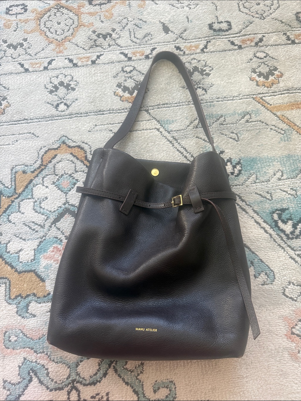 Manu Atelier Dark Brown Pebbled Leather Shoulder Bag - Tote Du Jour